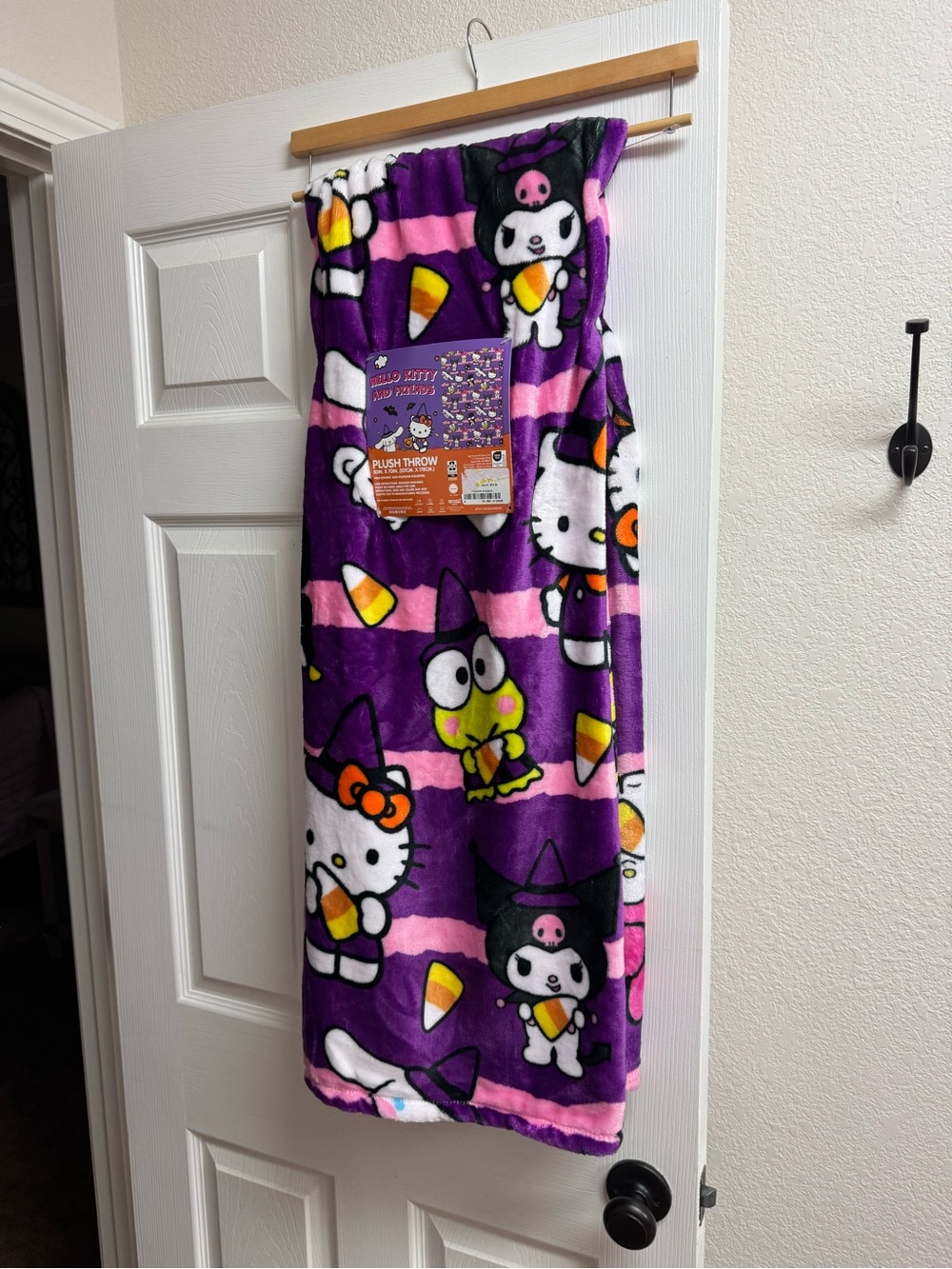 Hello Kitty & Friends Plush Halloween Throw Blanket with candy corn